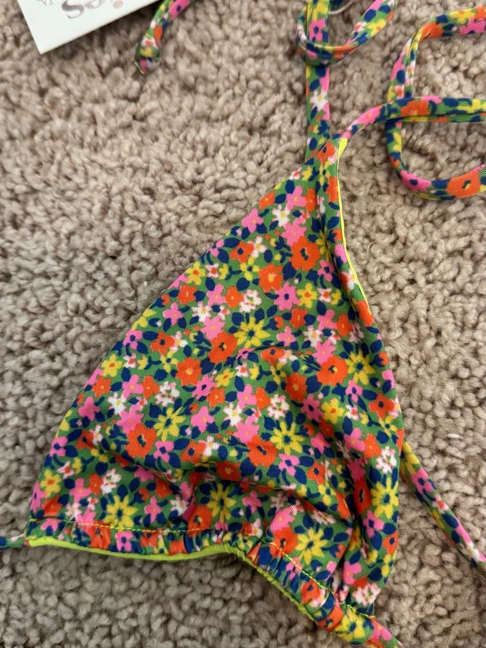 NWT Frankie’s Bikinis Floral Triangle String Bikini Top